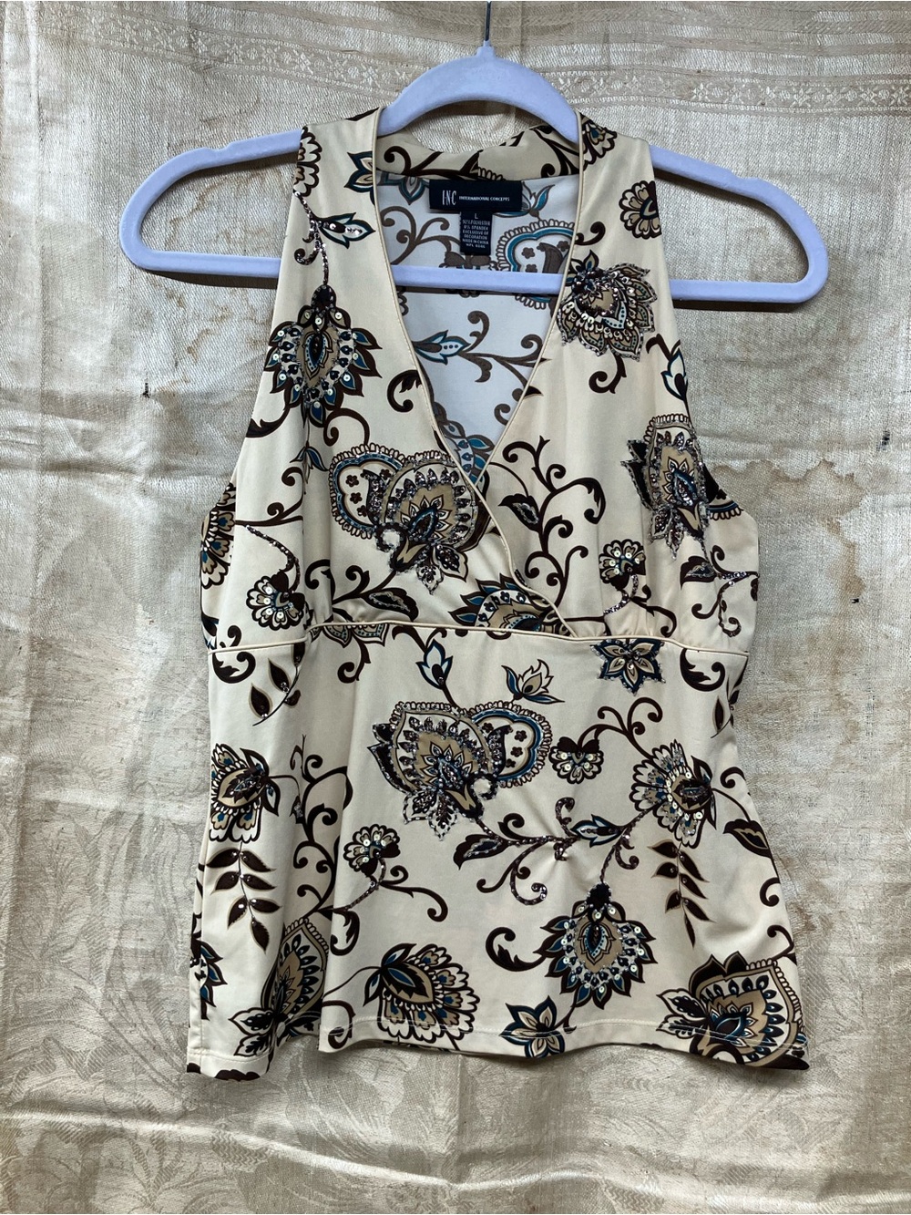 INC International Concepts Cream Floral Paisley V-Neck Camisole